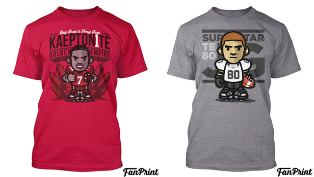 Two FanPrint shirts, side by side.